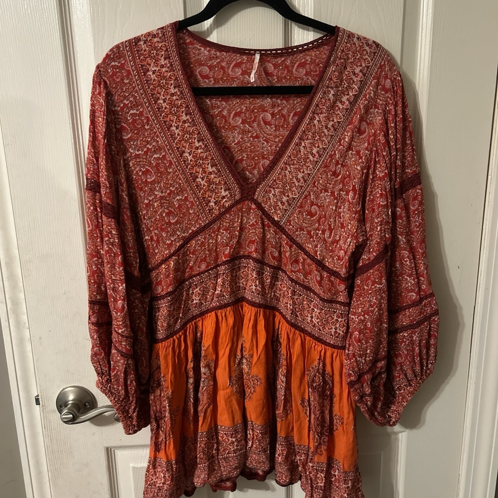 Free People Luna Scarf Print Tunic in Red - Picture 2 of 5